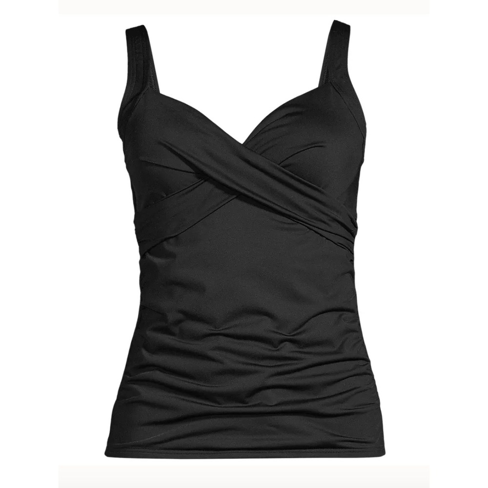 Lands End Tankini Top Womens 4 D Black Swim Tummy Control Sweetheart Wrap
